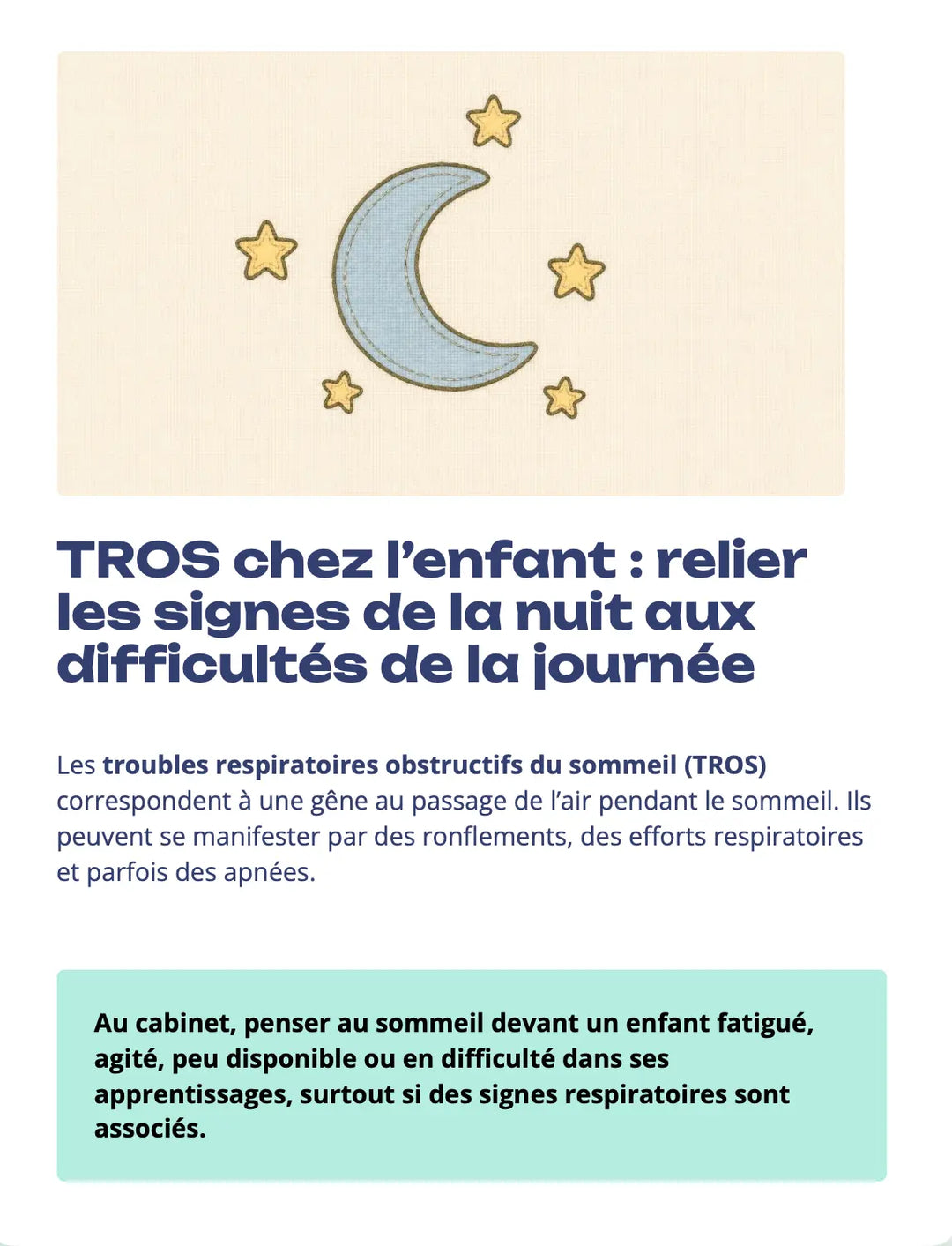 TROS chez l'enfant : relier les signes de la nuit aux difficultés de la journée (fiche gratuite) Myodefi