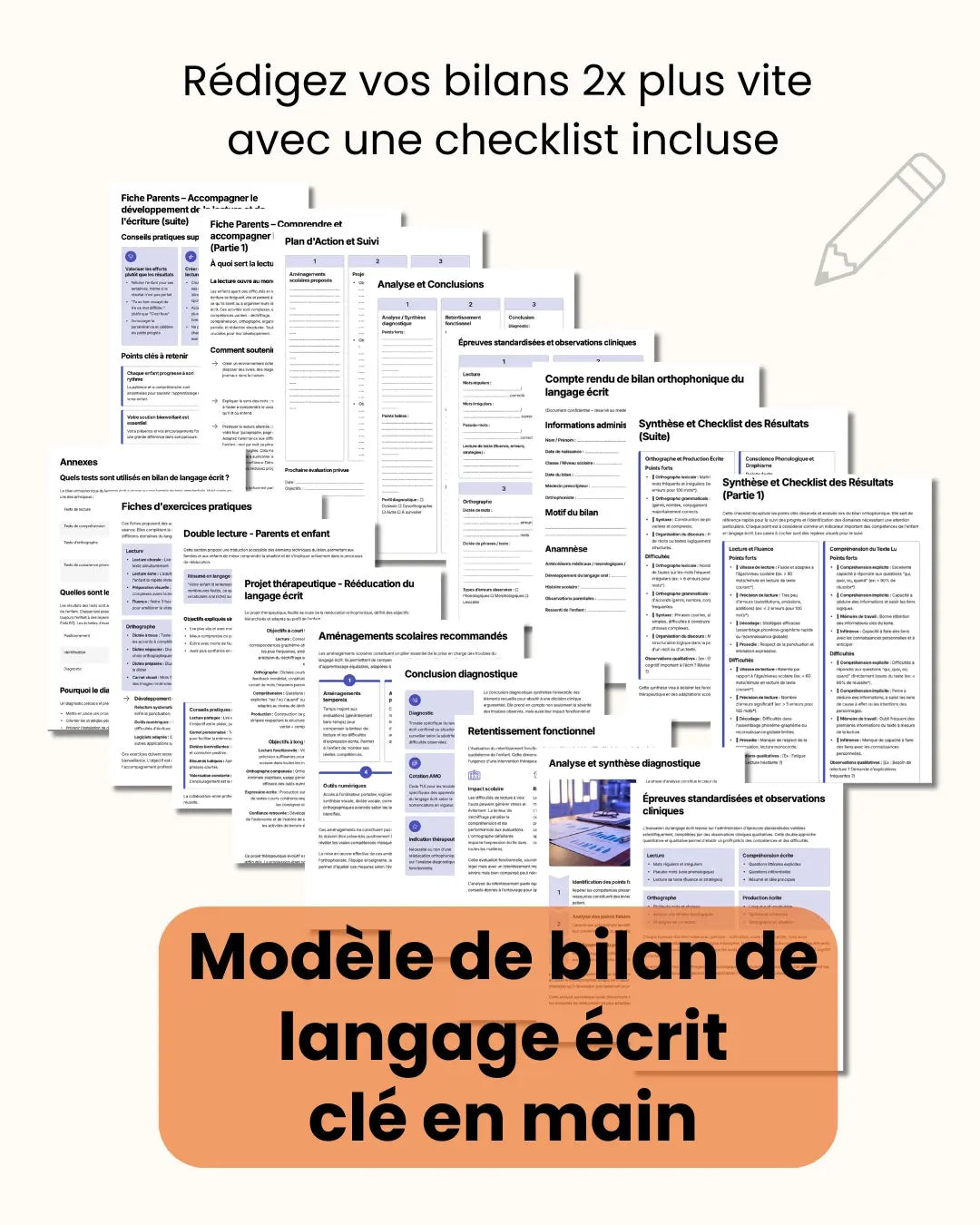 Bilan orthophonique de langage écrit – Trame complète clé-en-main (modèle PDF, checklist, fiche parents, exercices, annexes) La boutique Myodefi