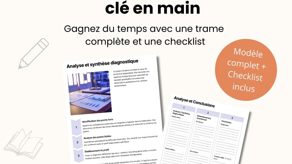 Bilan orthophonique de langage écrit – Trame complète clé-en-main (modèle PDF, checklist, fiche parents, exercices, annexes) La boutique Myodefi